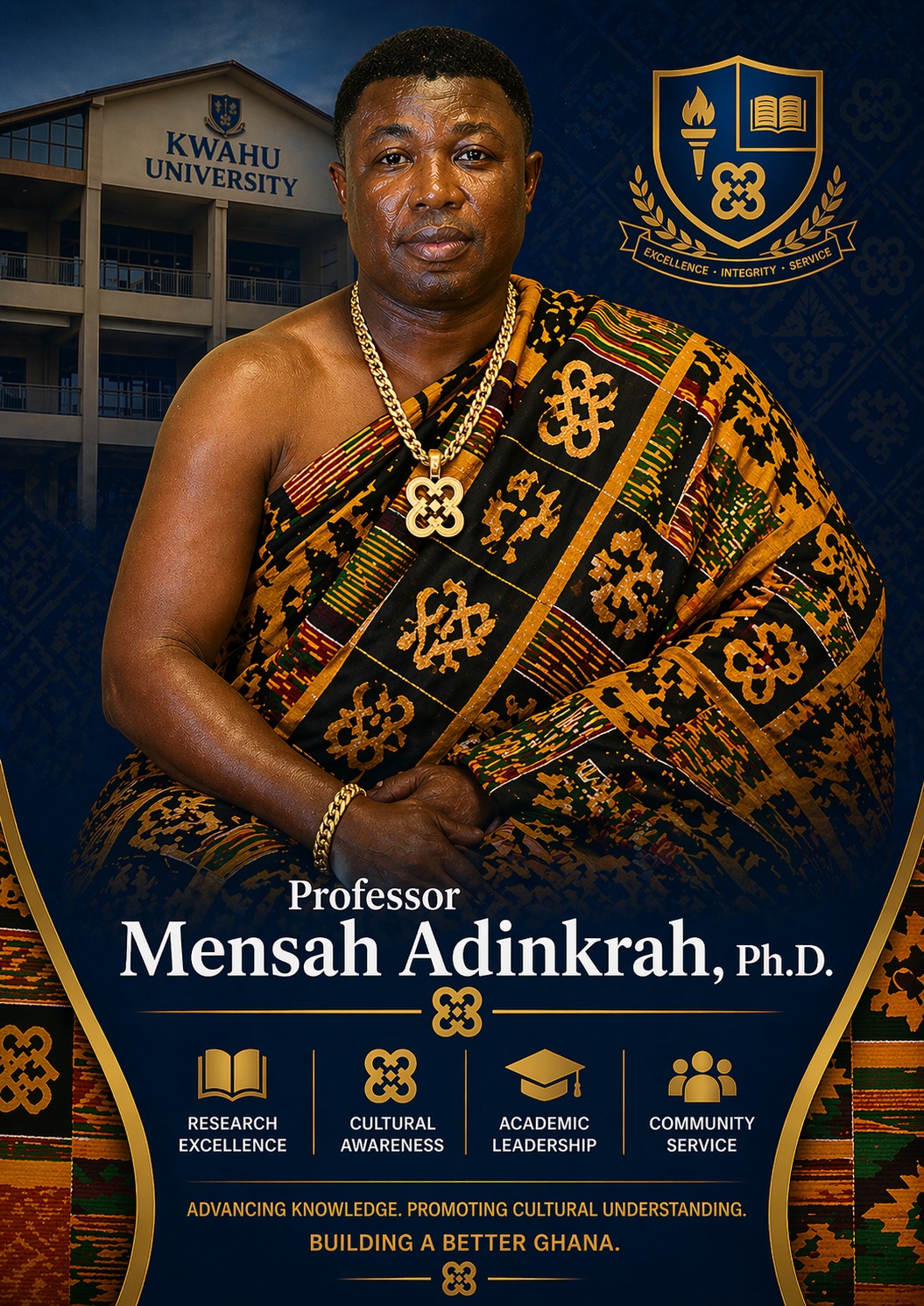 Professor Mensah Adinkrah, Ph.D. in traditional Kente cloth